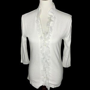 Soft Surroundings 3/4 Sleeve Ruffle Front Top Med